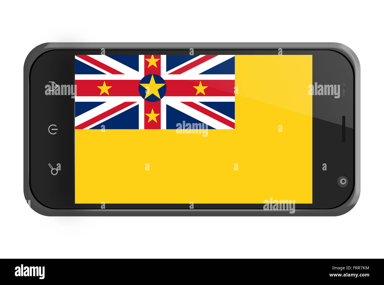 Nioué drapeau sur l'écran du smartphone isolated on white Banque D'Images