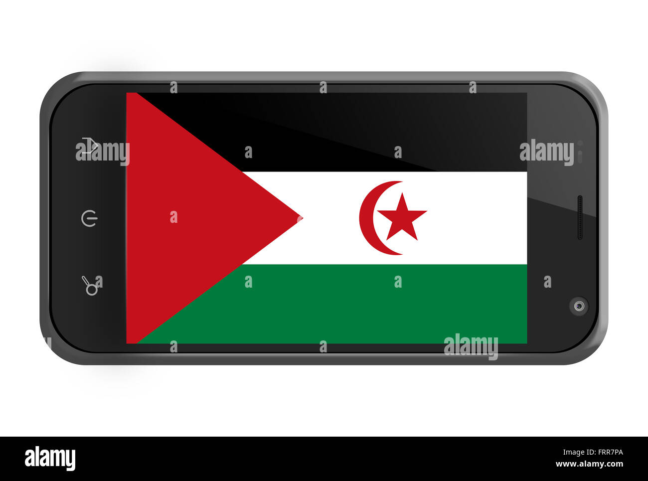 Drapeau de la République arabe sahraouie démocratique sur l'écran du smartphone isolated on white Banque D'Images