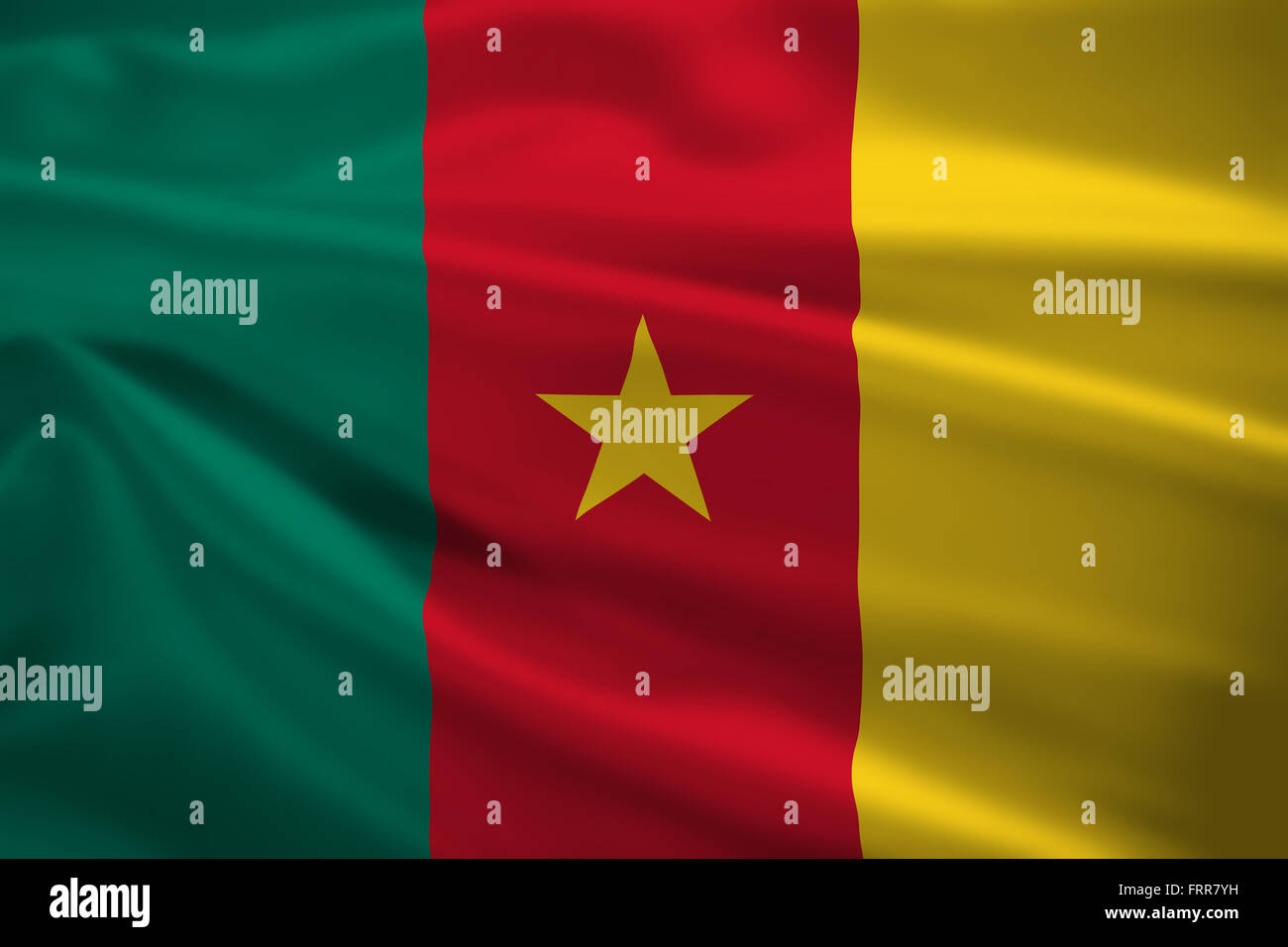 Le Cameroun d'un drapeau dans le vent. La texture de fond. Banque D'Images