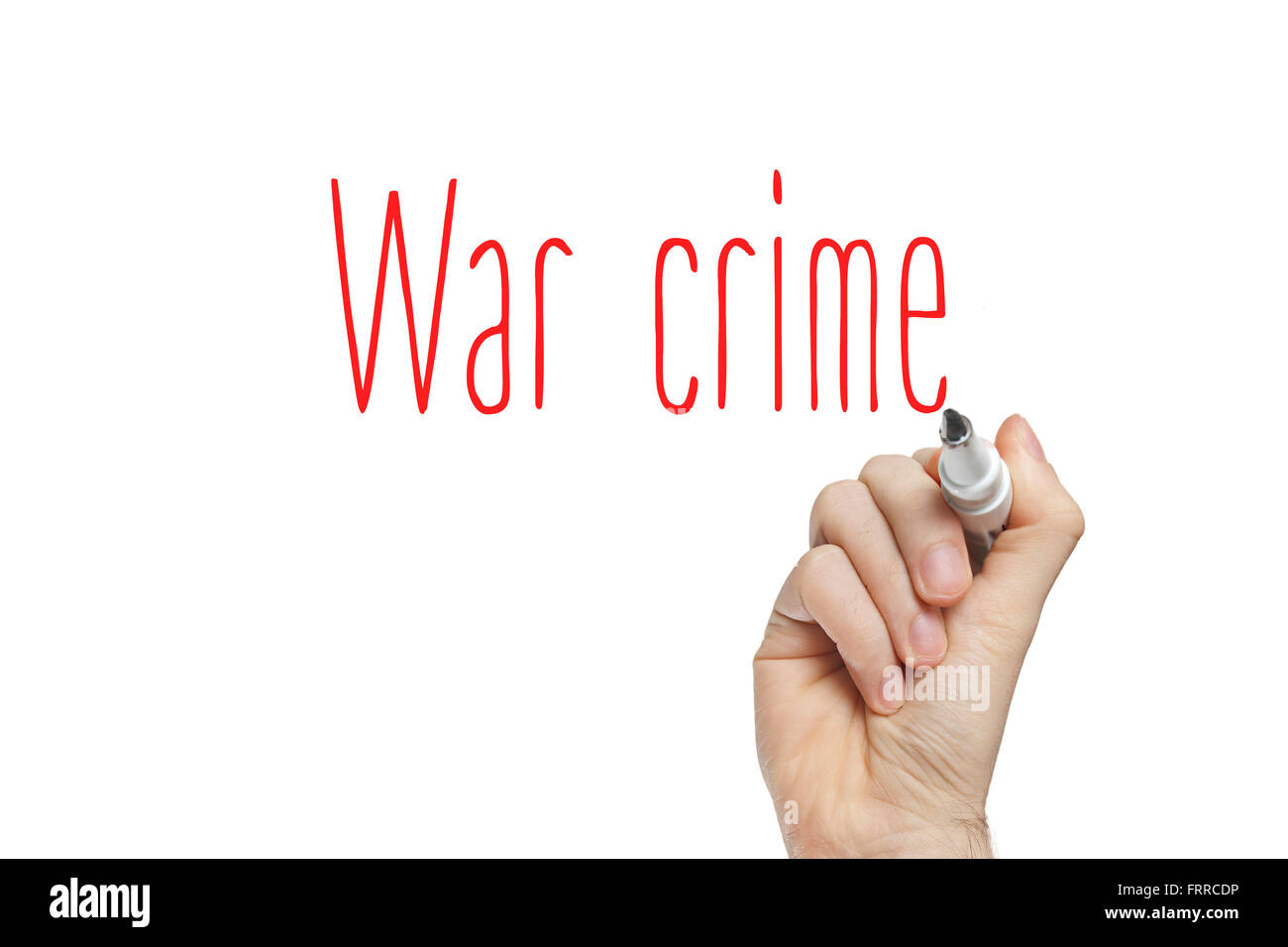 Crime de guerre écrit à la main sur un tableau blanc Banque D'Images