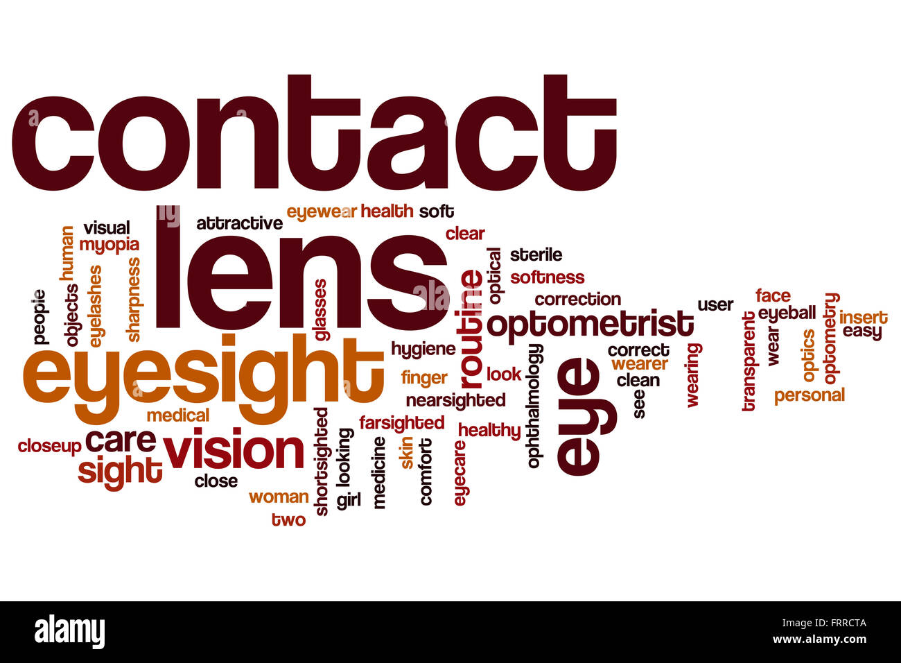 Mot de lentilles de contact concept cloud avec vue optométrie tags liés Banque D'Images
