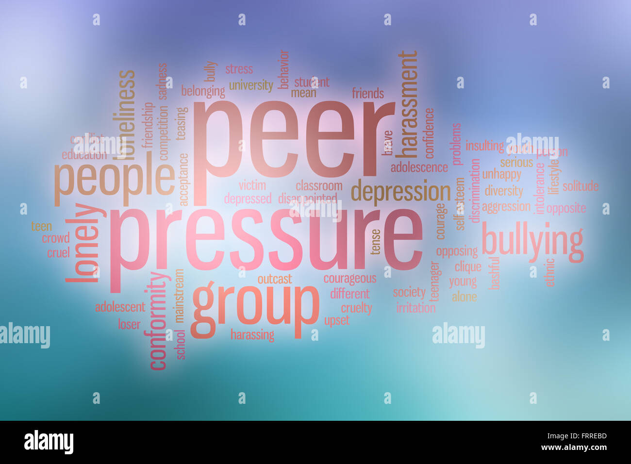 La pression des pairs mot concept cloud avec abstract background Banque D'Images