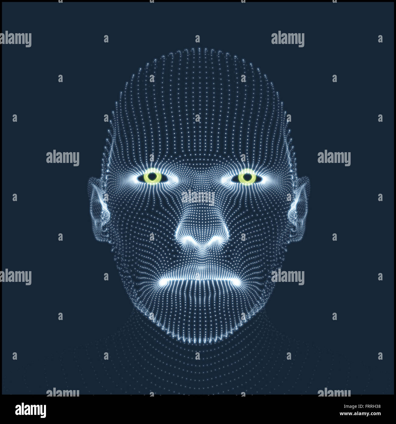Tête de la personne à partir d'une grille 3d. tête humaine. modèle de numérisation face. Vue sur la tête humaine. Face géométrique 3D design. Banque D'Images
