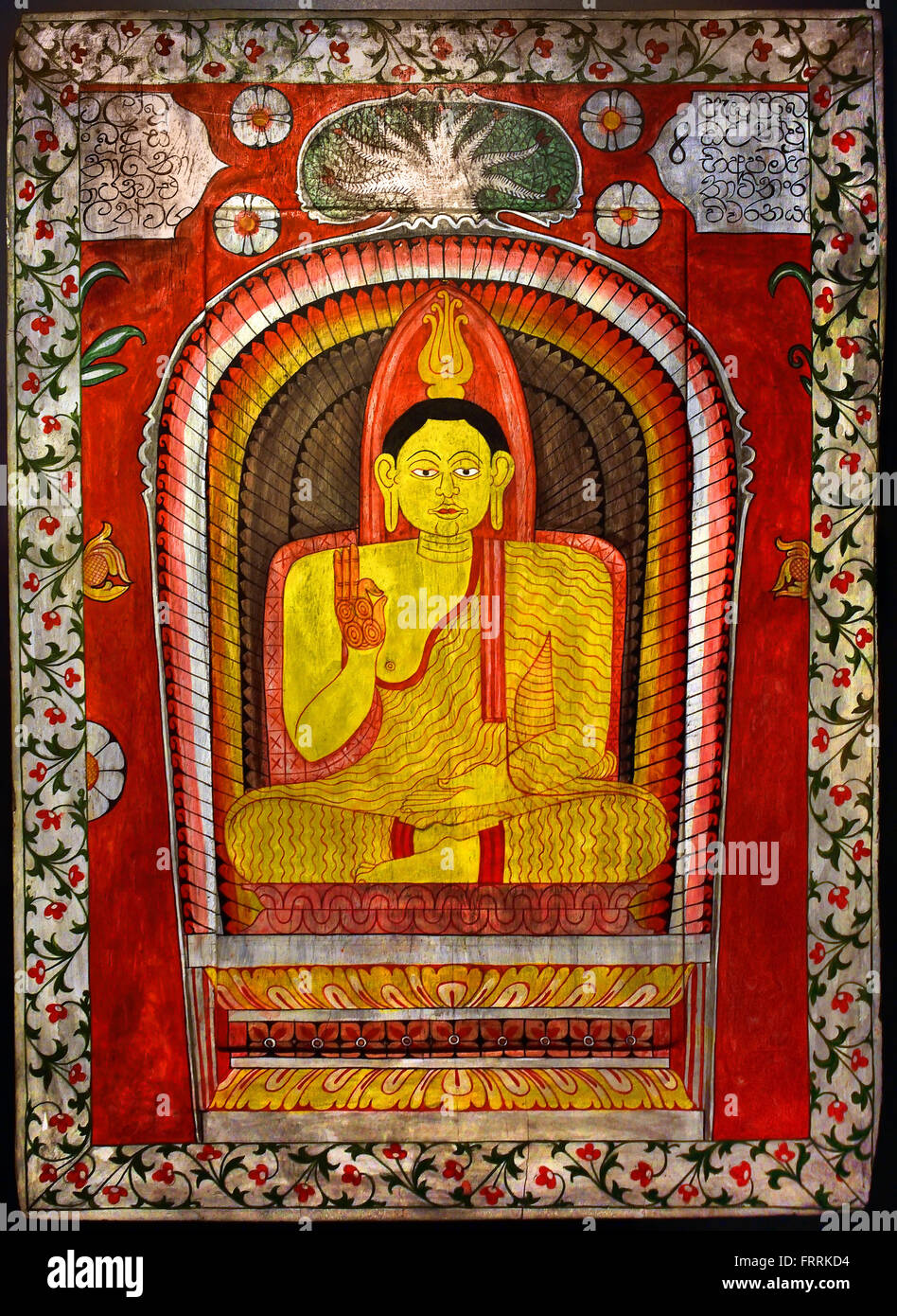 Vitarka mudra ( Bouddha moderne - Enseignement de part la posture ) peinture sur bois Galle Sri Lanka Banque D'Images