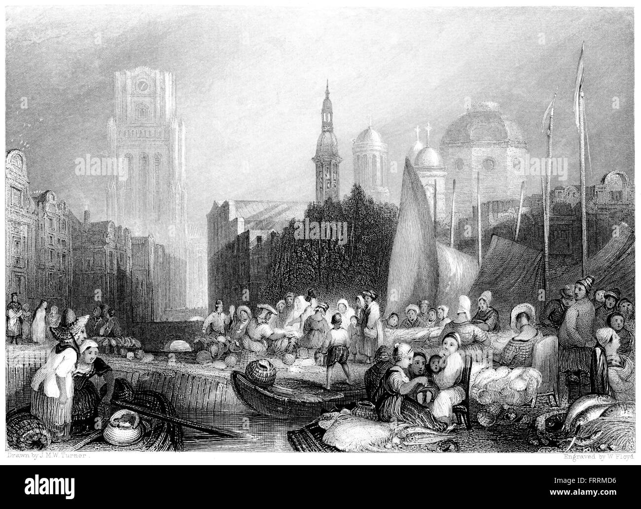 Une gravure du marché au poisson, Rotterdam numérisées à haute résolution à partir d'un livre imprimé en 1876. Croyait libres de droit. Banque D'Images