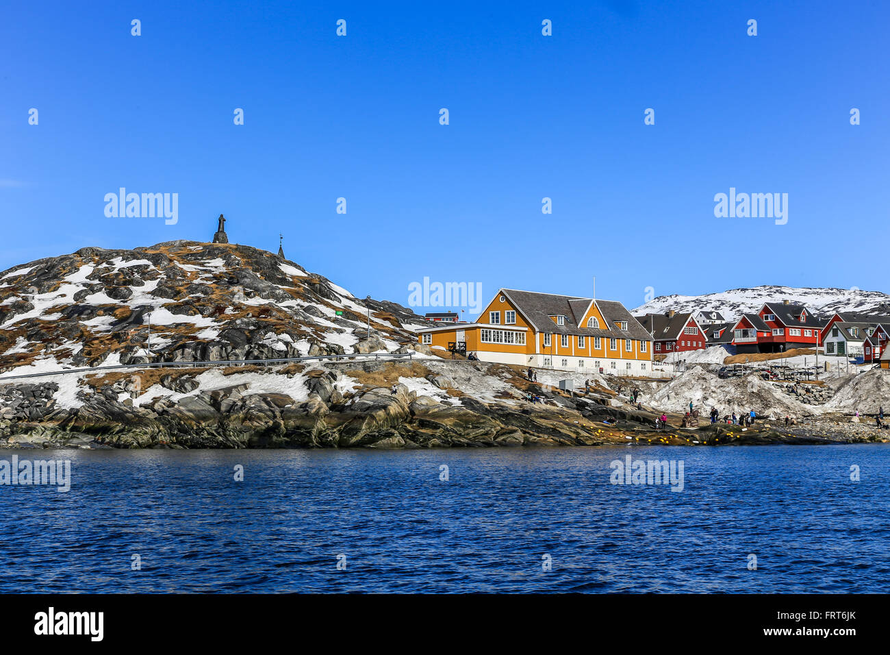 Vieux port vue fjord , capitale de l'Arctique Nuuk, Groenland Banque D'Images