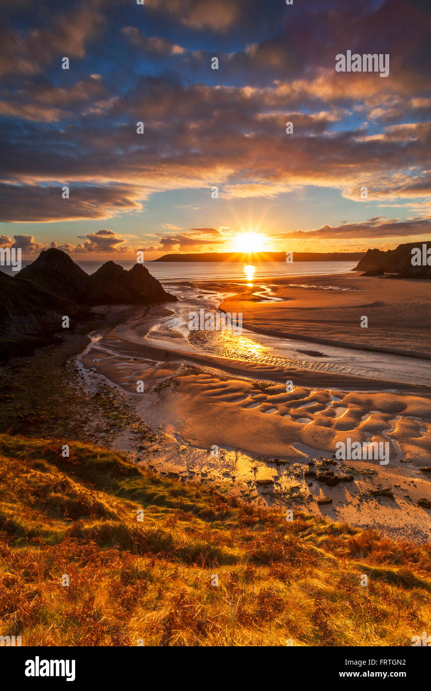 Trois falaises Bay, Gower, Pays de Galles, Royaume-Uni Banque D'Images
