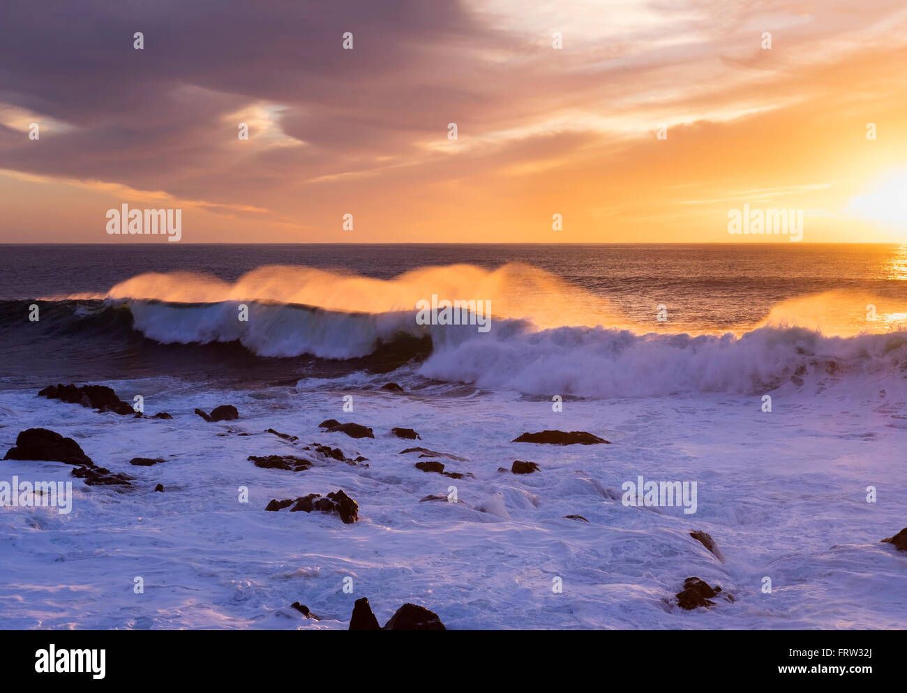Espagne, Canaries, La Gomera, Valle Gran Rey, surf au coucher du soleil Banque D'Images