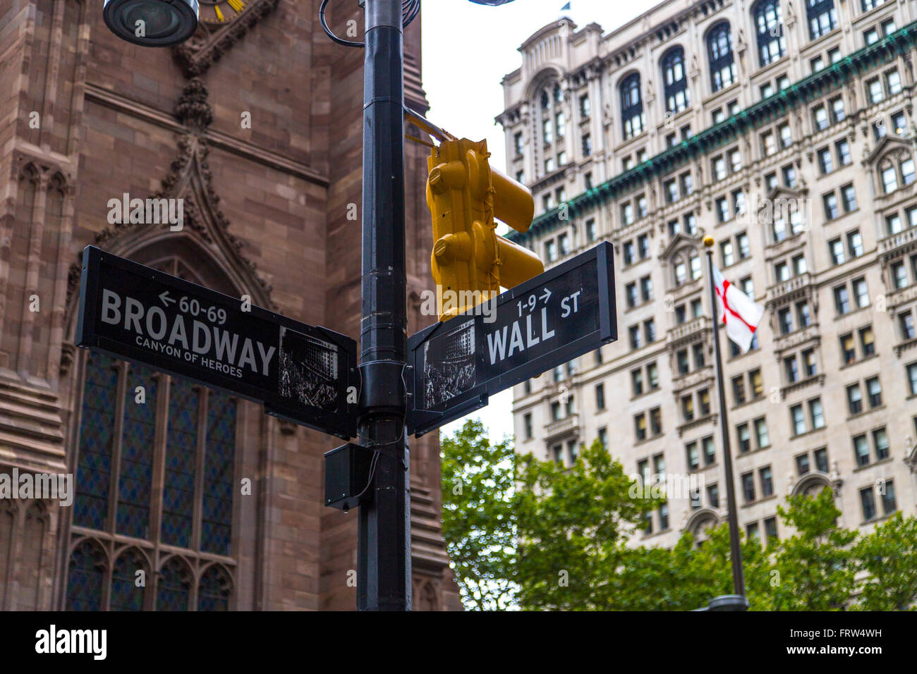 Broadway et Wall Street Signs, Manhattan, New York, USA Banque D'Images