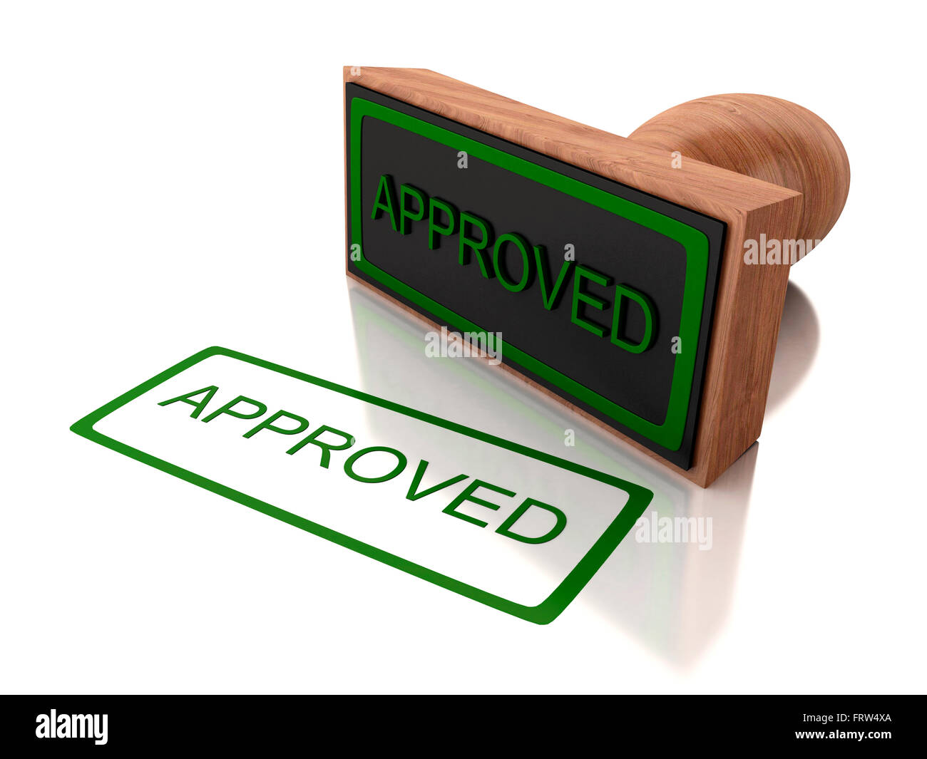 3D Illustration. Stamp approuvé avec le texte en vert. Isolé sur fond blanc. Banque D'Images