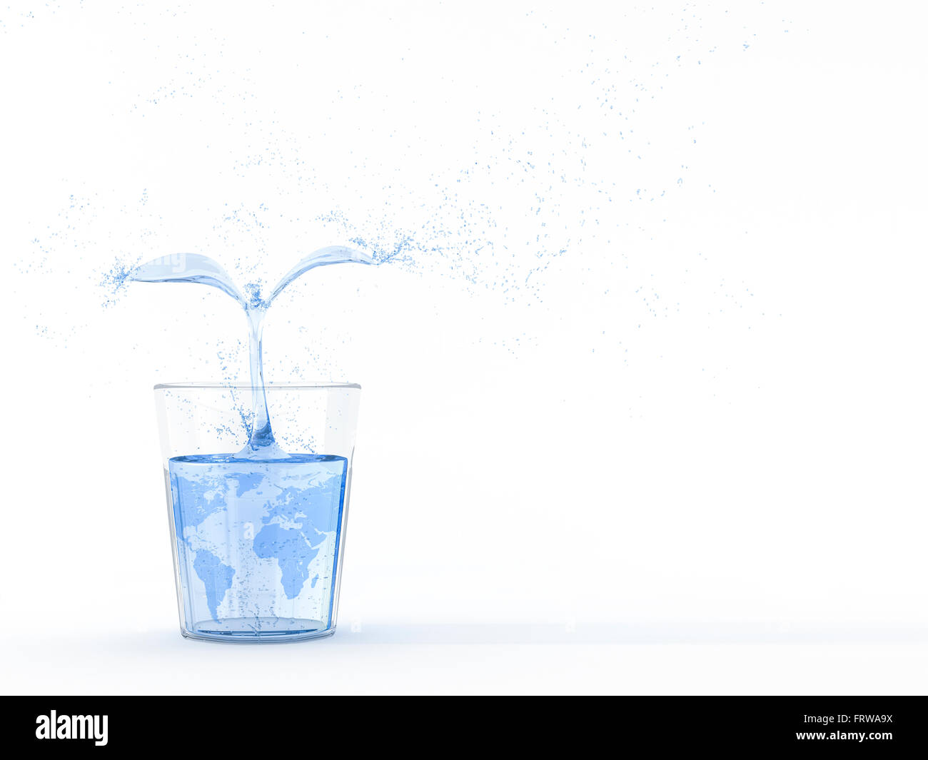 Le Rendu 3D, de l'eau des plantes poussant dans le verre, la texture du monde, copy space Banque D'Images
