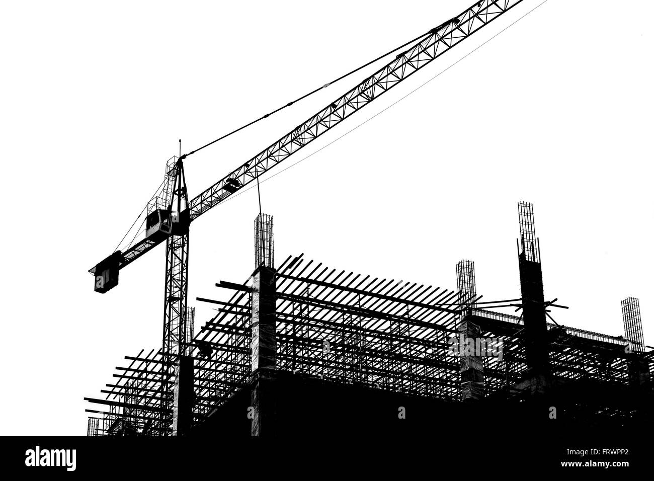 Grue en construction site, résumé fond, noir et blanc Banque D'Images