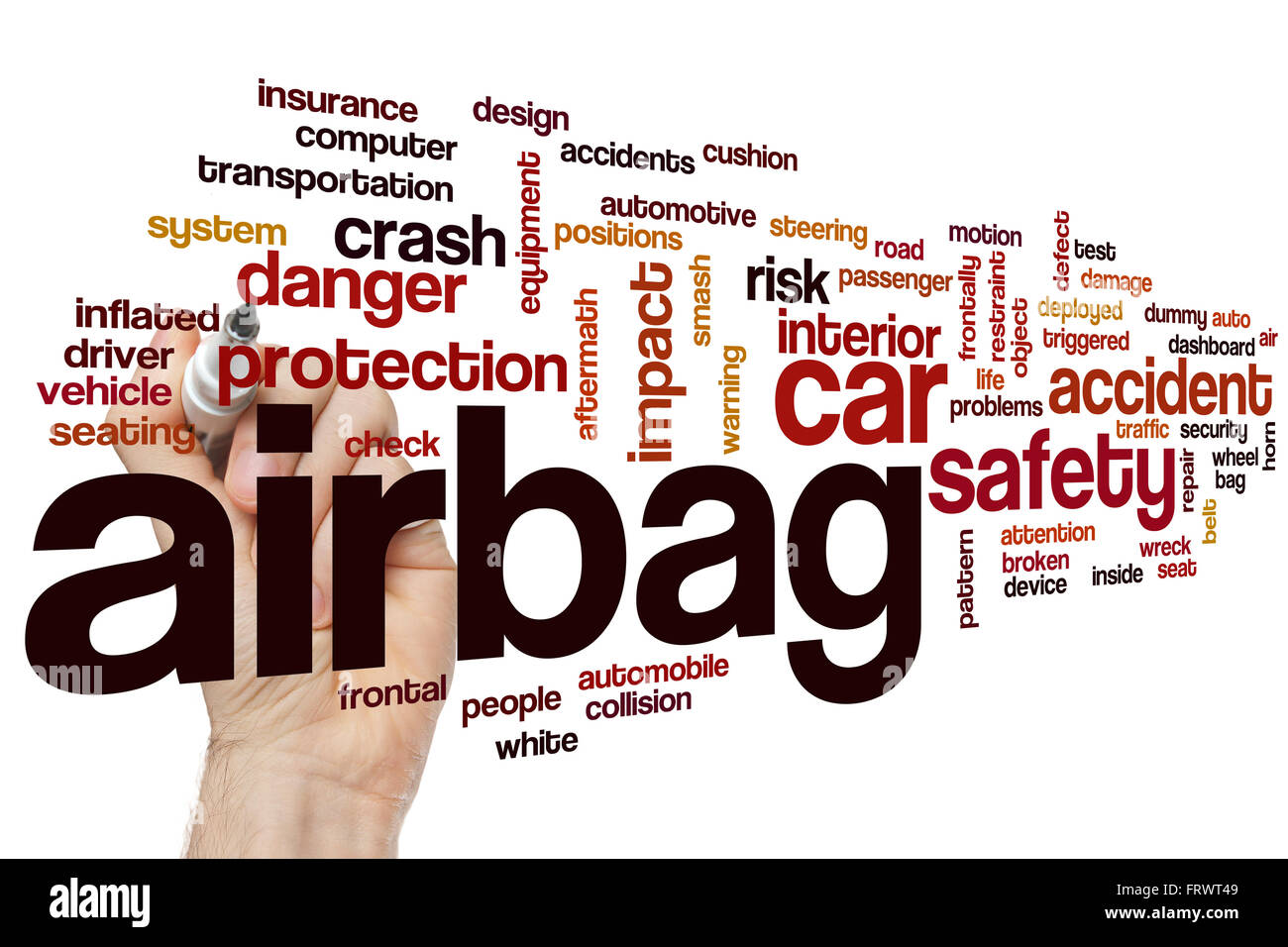 Mot Airbag concept cloud avec la sécurité en voiture tags liés Banque D'Images