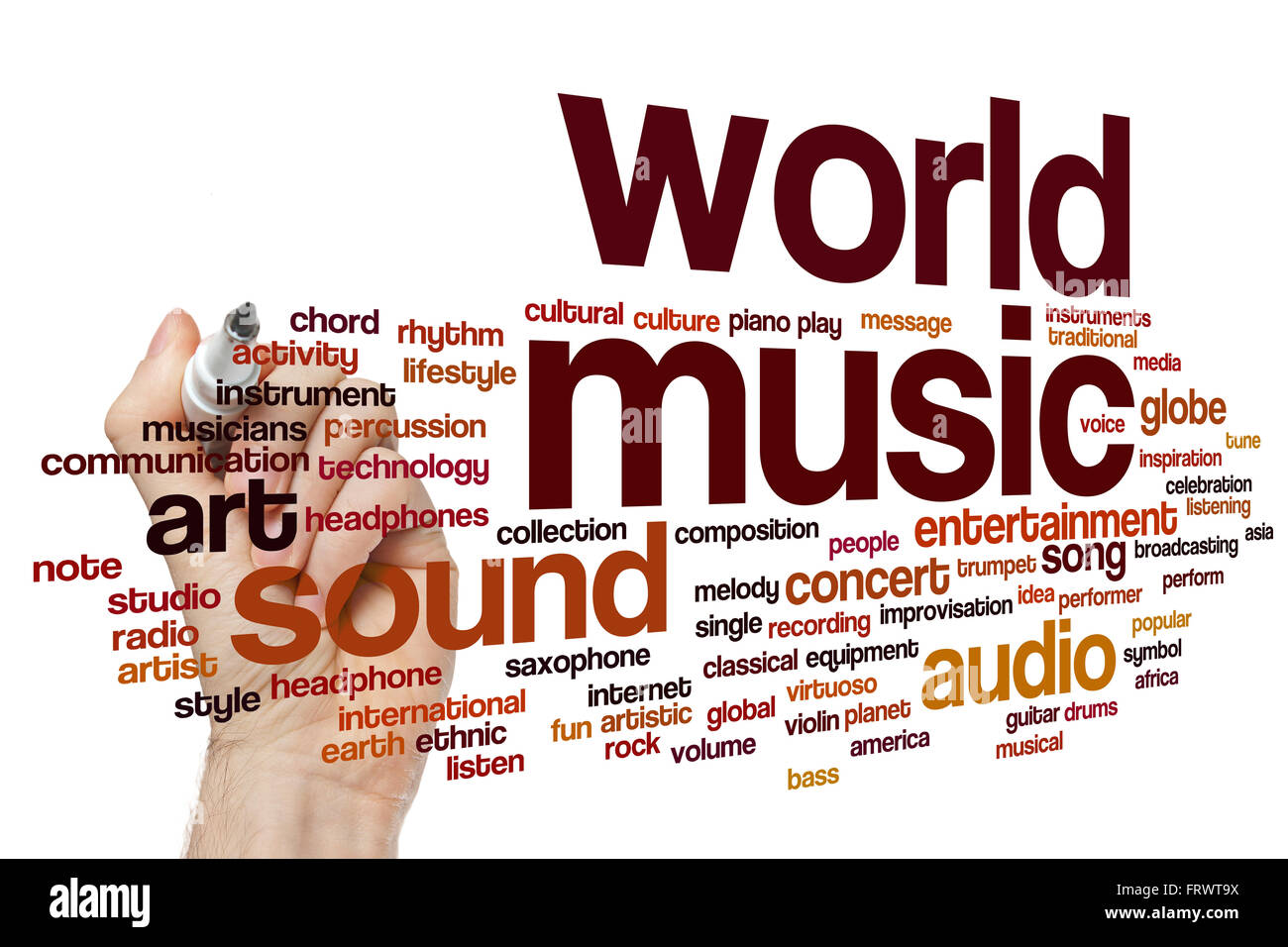 Musique du monde nuage de mots concept background Banque D'Images