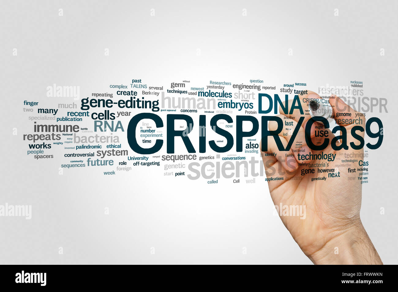 CRISPR/Cas9 utilisé pour l'édition, de la réglementation et de cibler les génomes (biotechnologie et génie génétique) Nuage de mots Banque D'Images