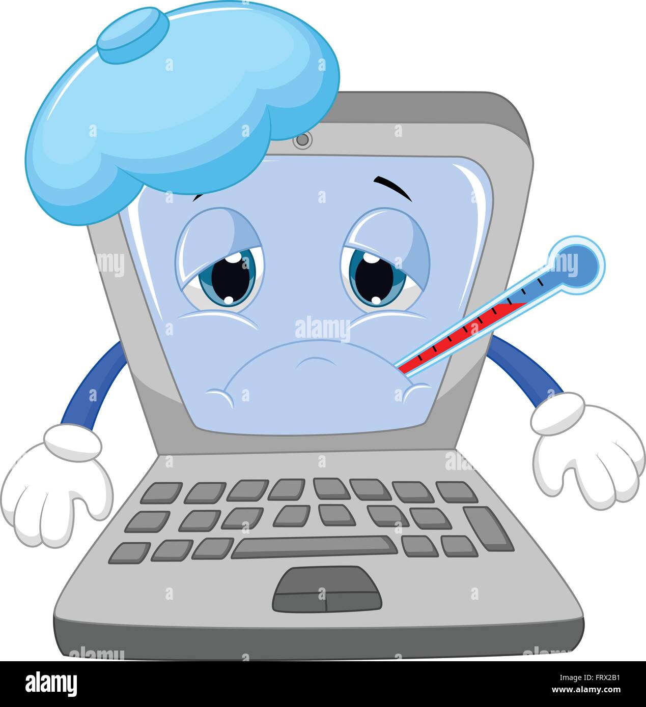 Ordinateur portable malade cartoon Illustration de Vecteur