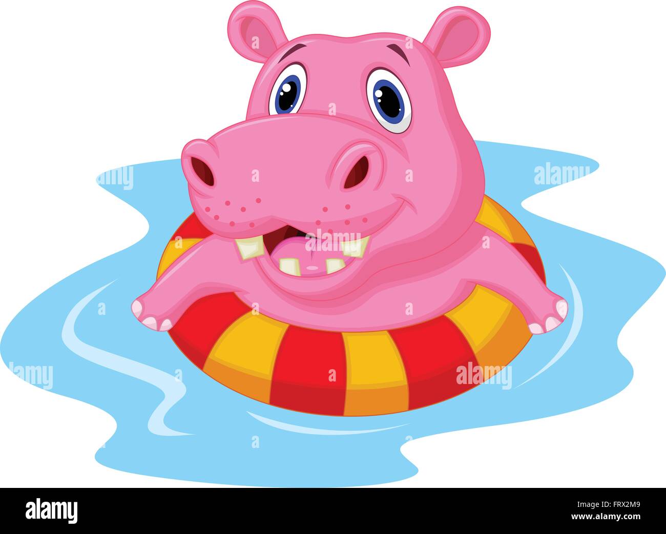 Hippo flottant sur un cercle dans la piscine gonflable Illustration de Vecteur