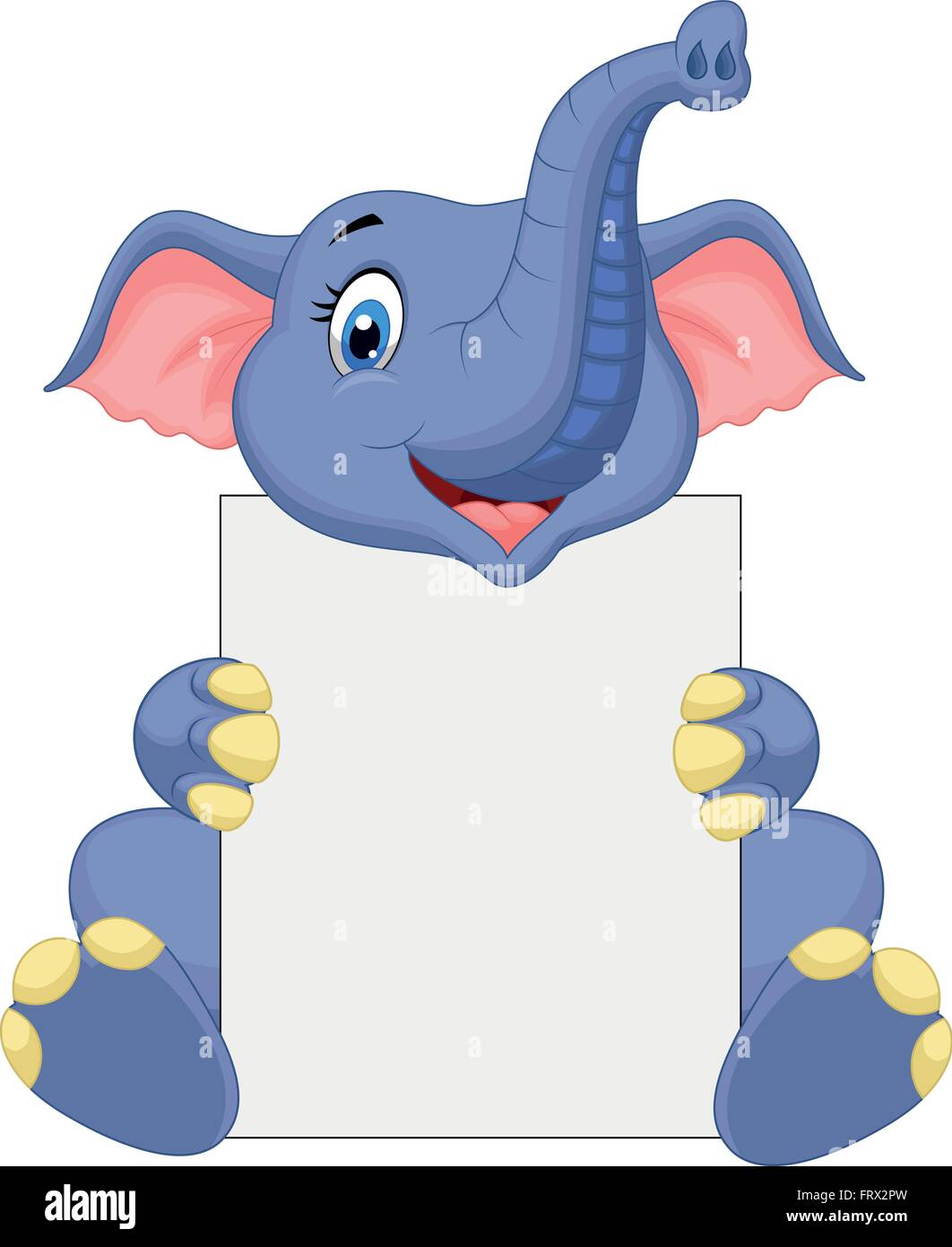 Elephant Cute cartoon holding blank sign Illustration de Vecteur