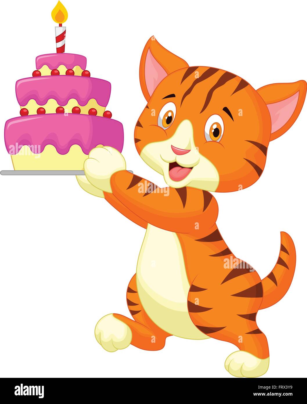 Cartoon Chat Avec Gateau D Anniversaire Image Vectorielle Stock Alamy