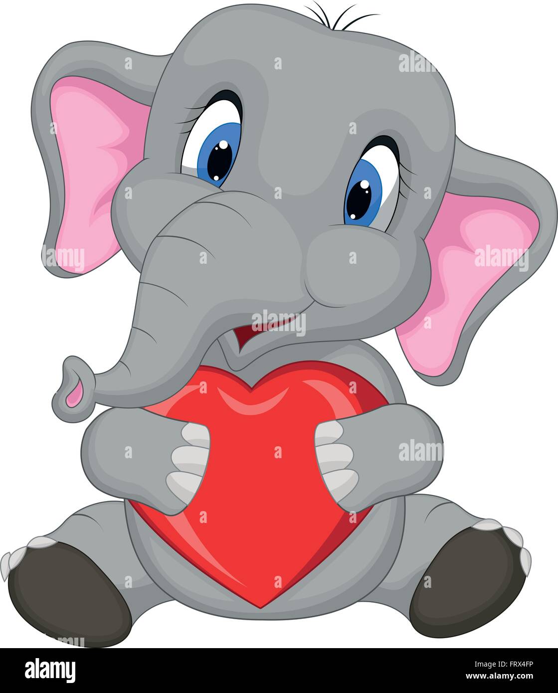 Elephant Cute cartoon holding red heart Illustration de Vecteur