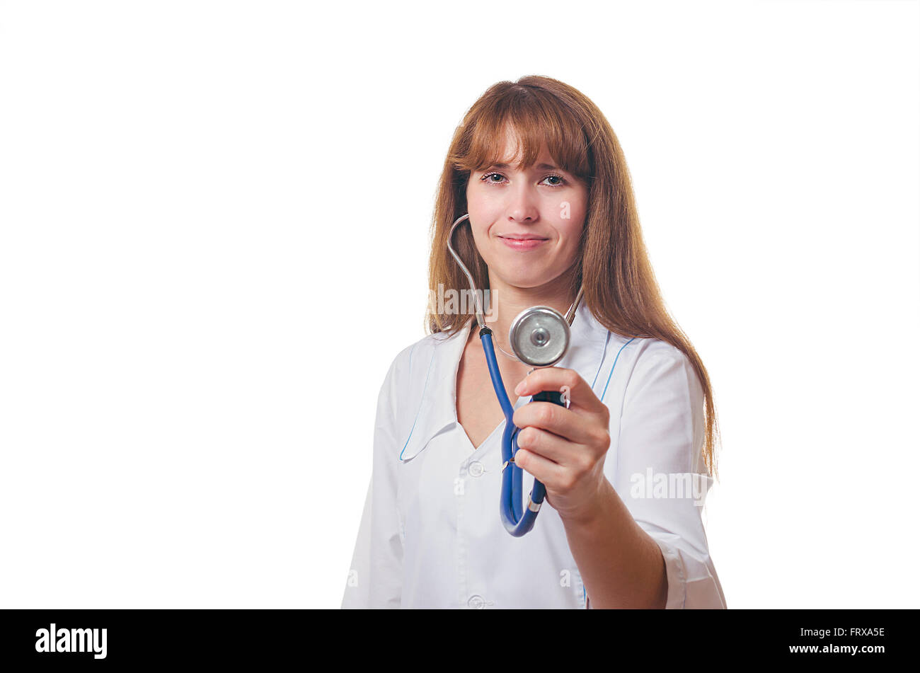 Médecin gaucher est titulaire d'un stéthoscope à la main. Banque D'Images