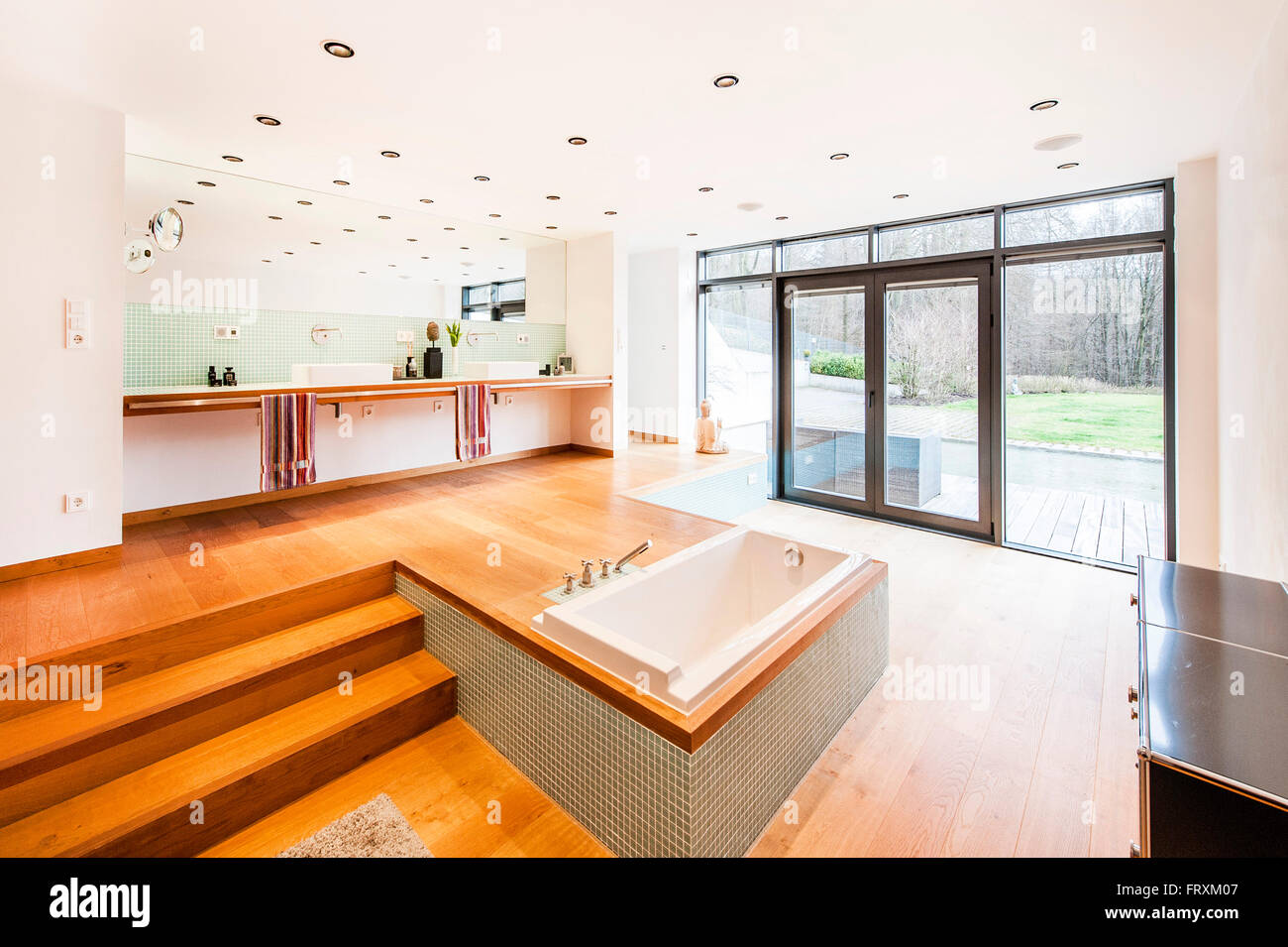 Salle de bains à l'intérieur d'une villa Bauhaus, Sauerland, Allemagne Banque D'Images