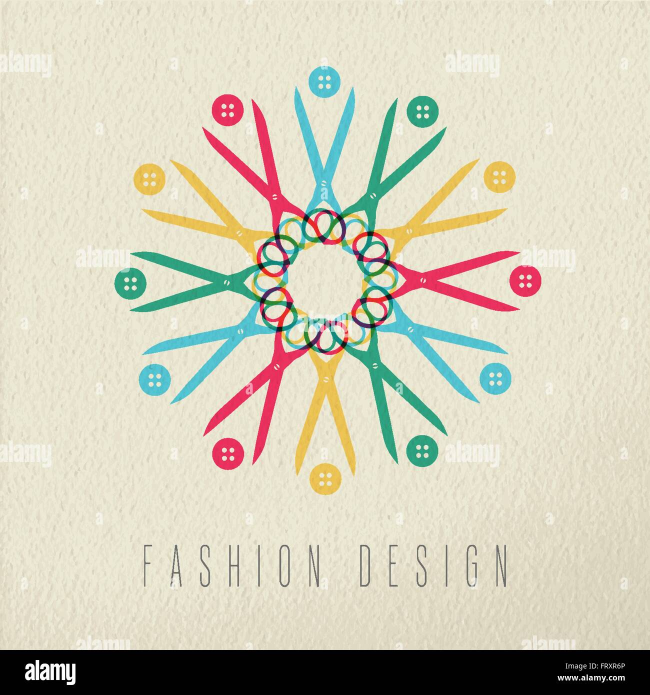 Fashion design concept coloré, rétro et ciseaux bouton vêtements composition sur fond de texture. Vecteur EPS10. Illustration de Vecteur