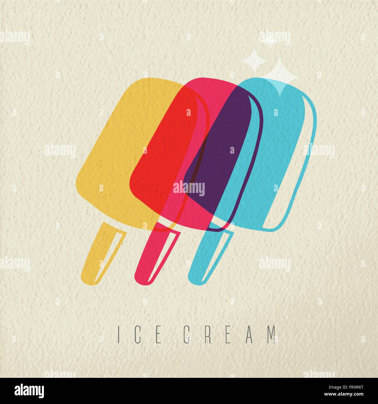 Concept de glaces, l'icône illustration de délicieux bâtonnet de bois d'été colorés dans un style plus transparente texture background. Illustration de Vecteur
