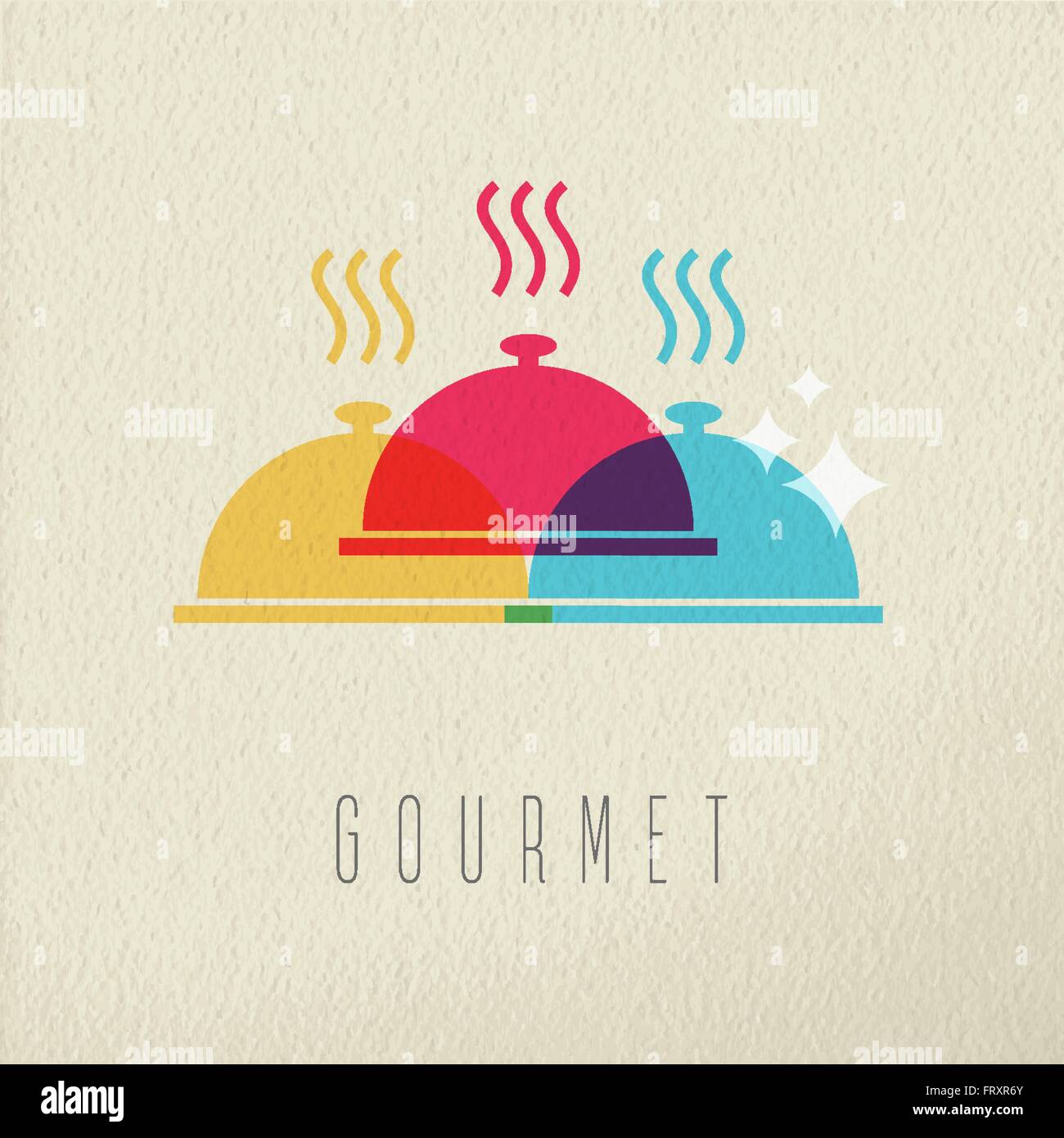 Concept cuisine gastronomique, restaurant avec de la nourriture chaude couvre-assiette en couleur style sur fond de texture. Vecteur EPS10. Illustration de Vecteur