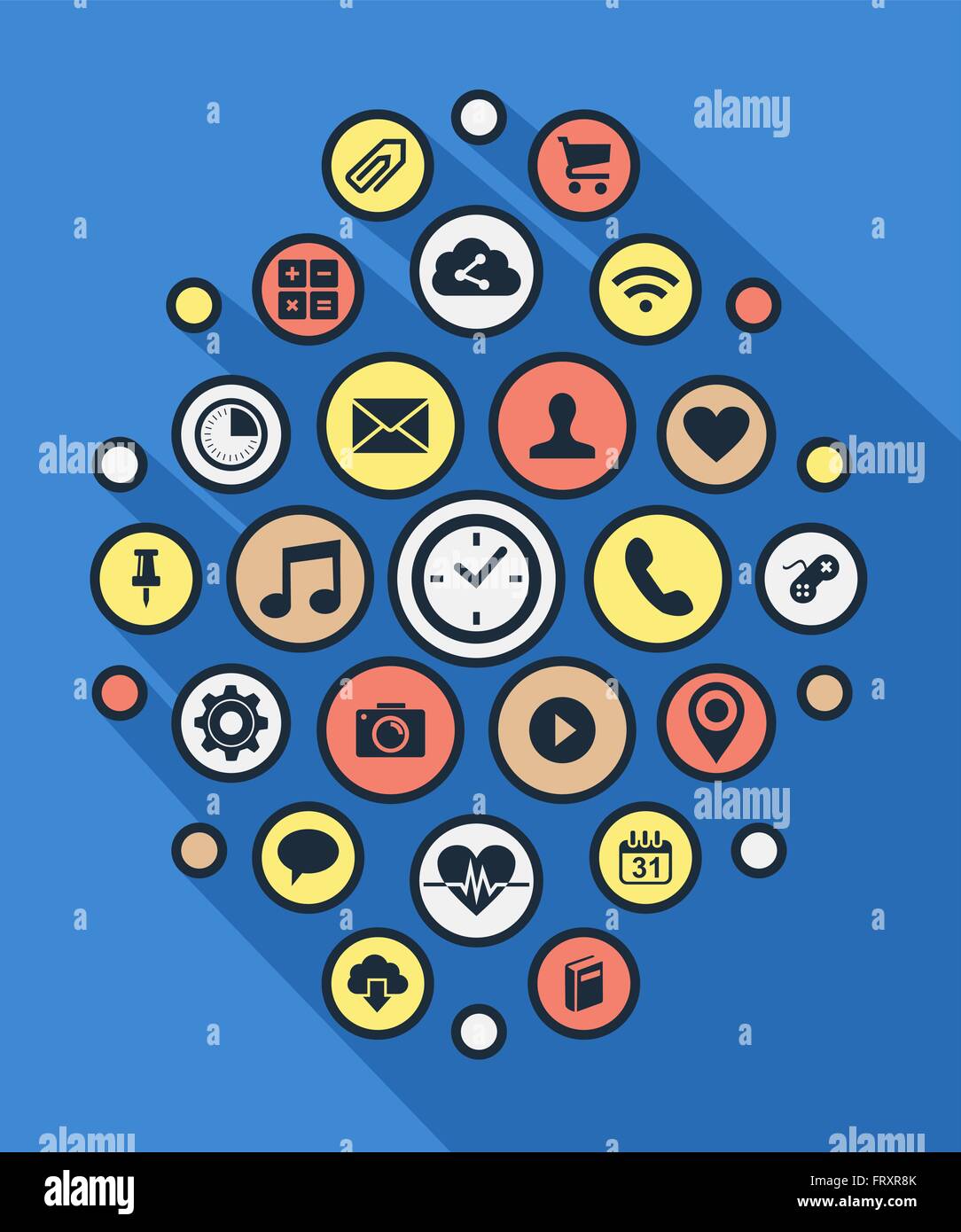Icône de l'application sociale de fond avec différents boutons colorés de style art de la ligne. Vecteur EPS10. Illustration de Vecteur
