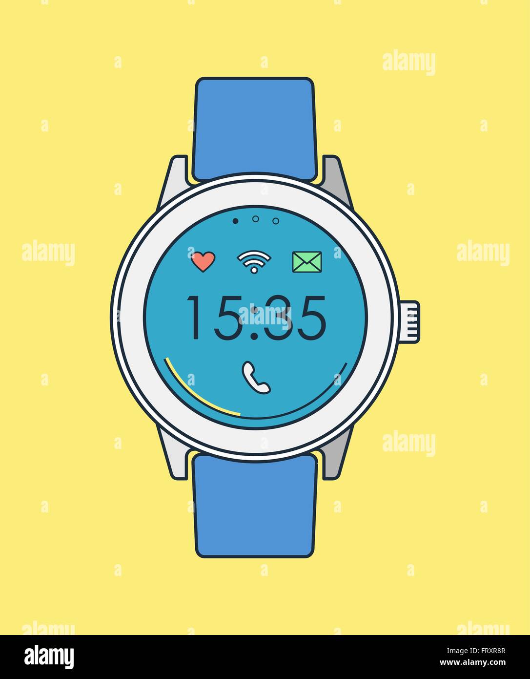 Retro style smart watch illustration dessins au trait avec des icônes d'applications sociales et de l'heure affichage sur écran. Vecteur EPS10. Illustration de Vecteur