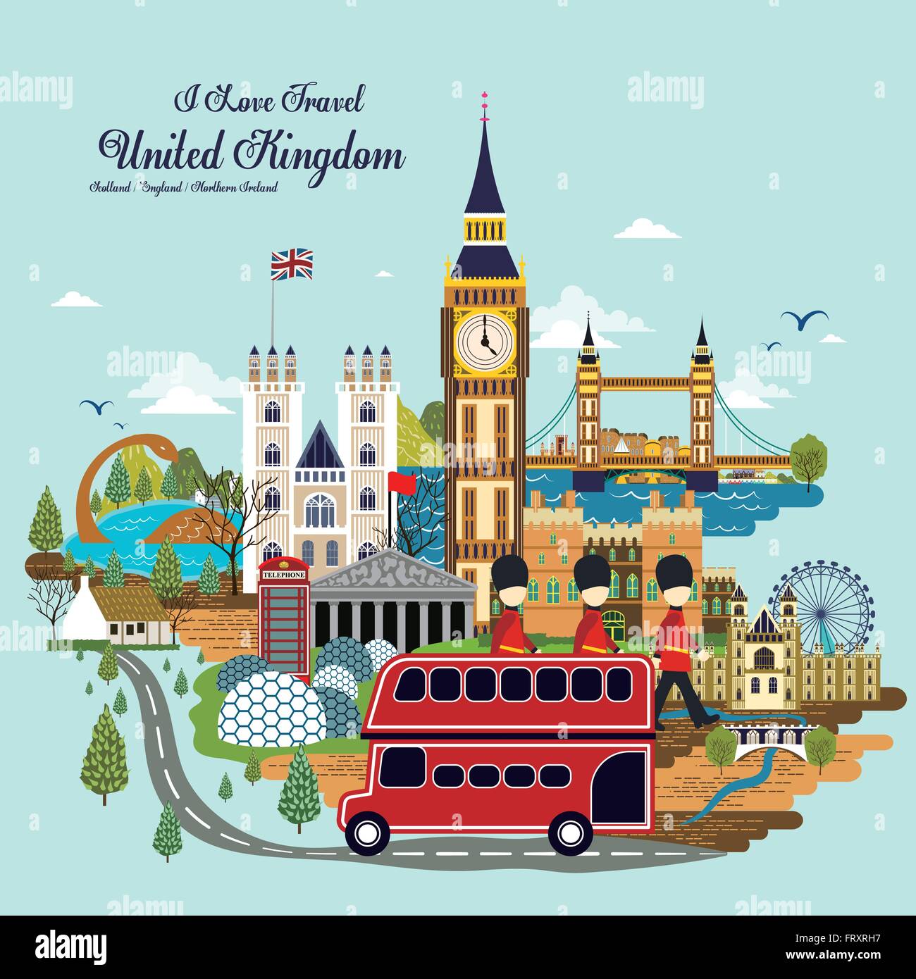 Belle Royaume-uni travel concept illustration dans le style plate Illustration de Vecteur