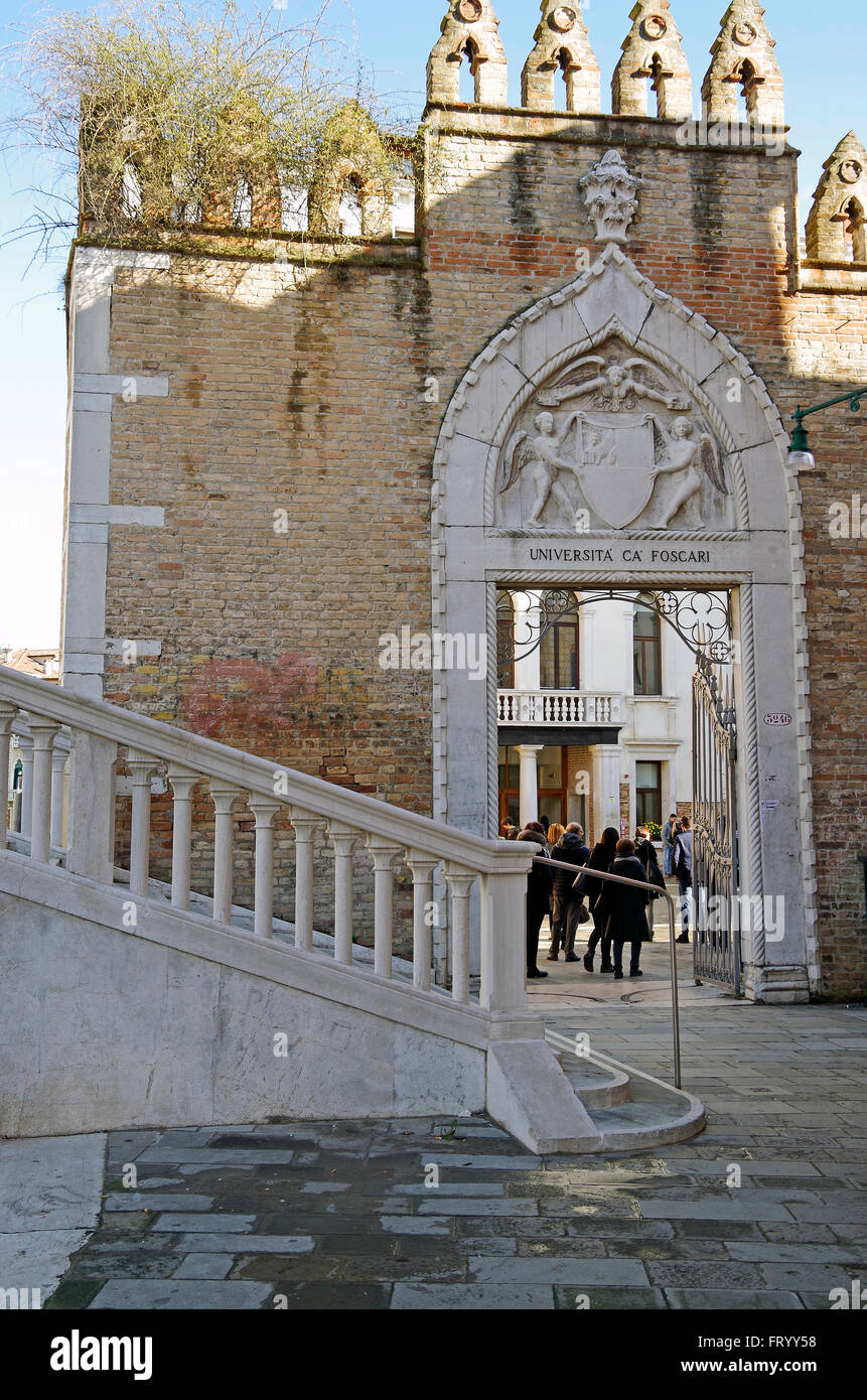 Venise, Italie, terre, entrée privée Palazzo Ca' Foscari Banque D'Images