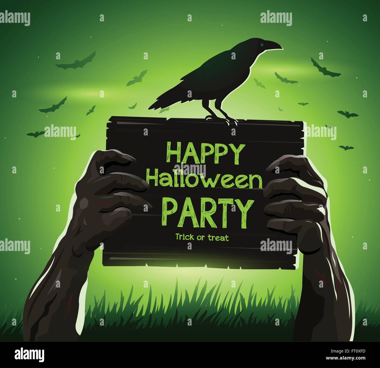 Vector illustration Halloween zombie's arms depuis le sol avec invitation parti bannière Illustration de Vecteur