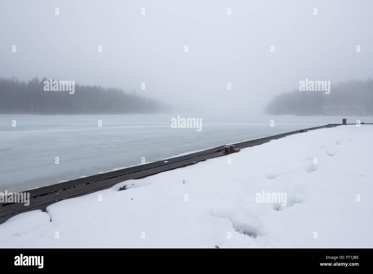 Un épais brouillard au paysage lac gelé Banque D'Images