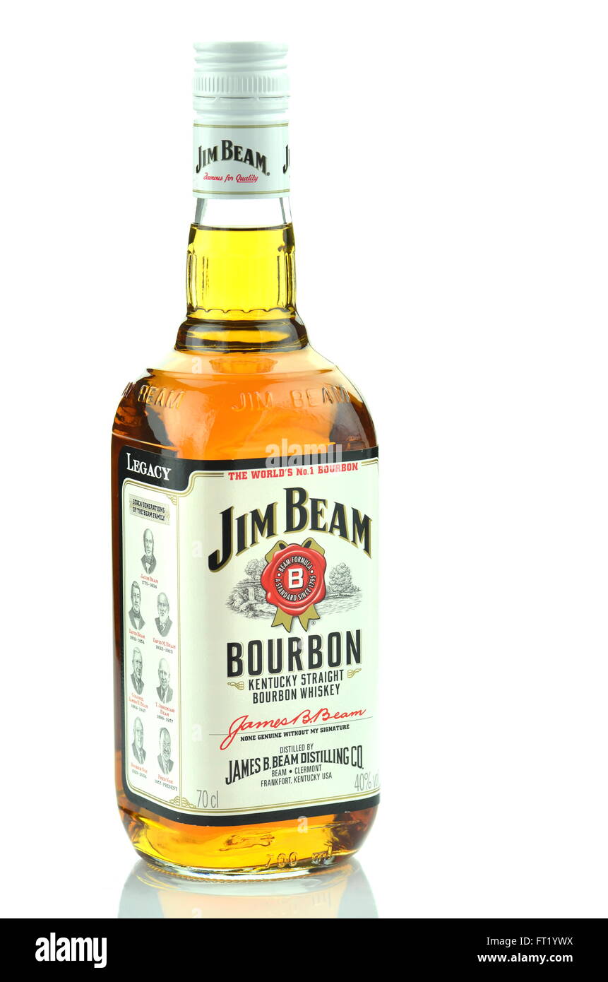 Jim Beam Bourbon whiskey isolé sur fond blanc. Banque D'Images