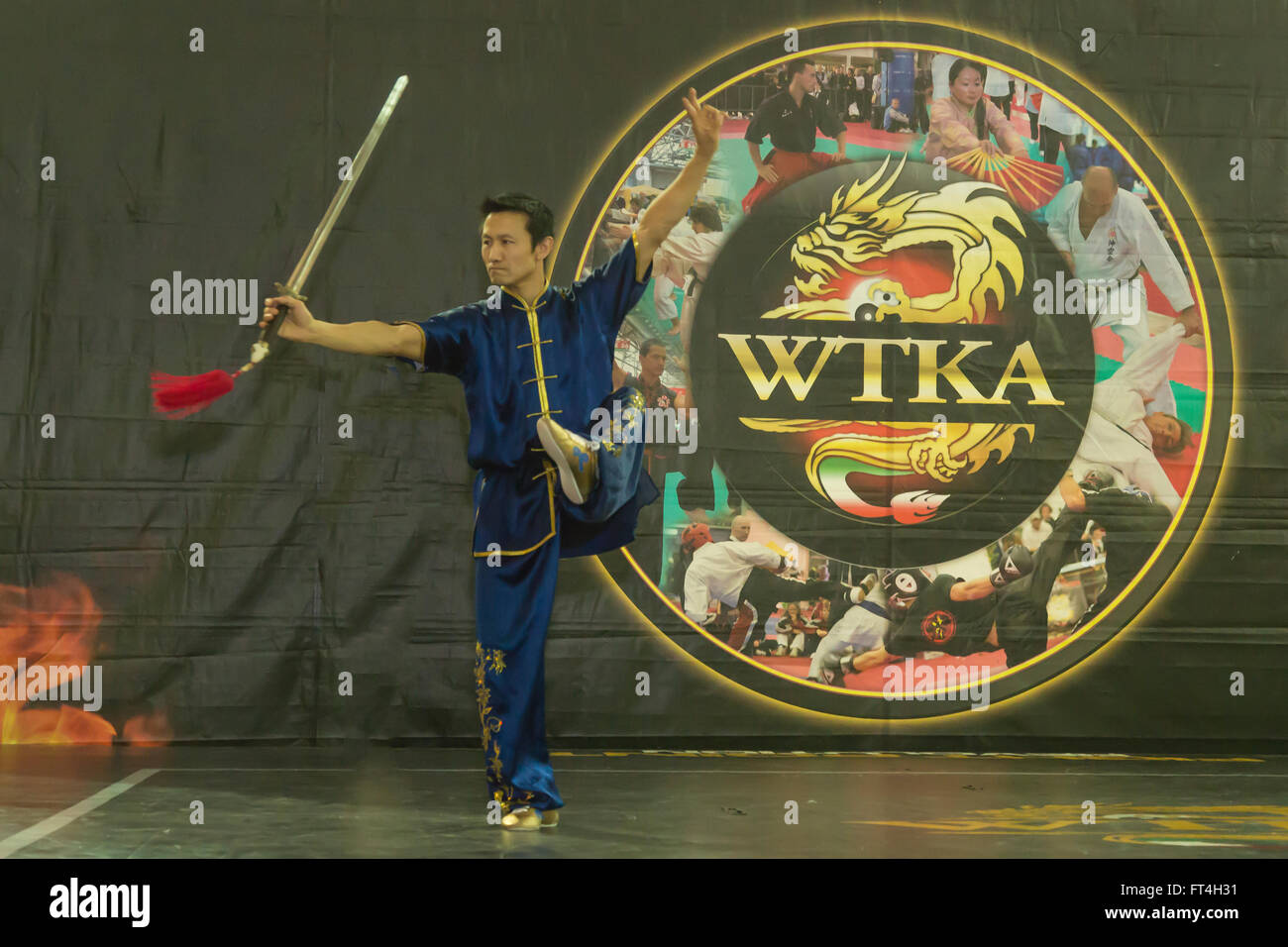 Sipalki Art martiaux de Corée au Festival de Budo à Turin,Italie,géré par l'Organisation Mondiale de Karaté WTKA, traditionnel Association Banque D'Images