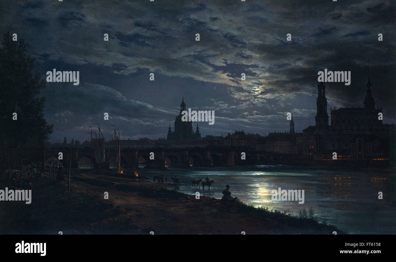 Johan Christian Dahl - Vue de Dresde par Moonlight - Galerie Neue Meister - nouveaux Masters Gallery Banque D'Images
