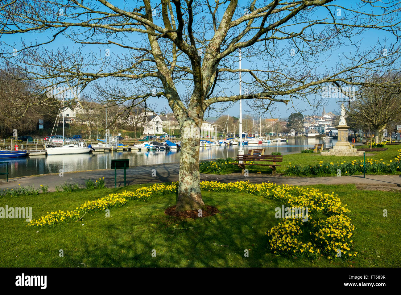 Dimanche matin au début du printemps sur le remblai à Kingsbridge, Devon. UK Banque D'Images
