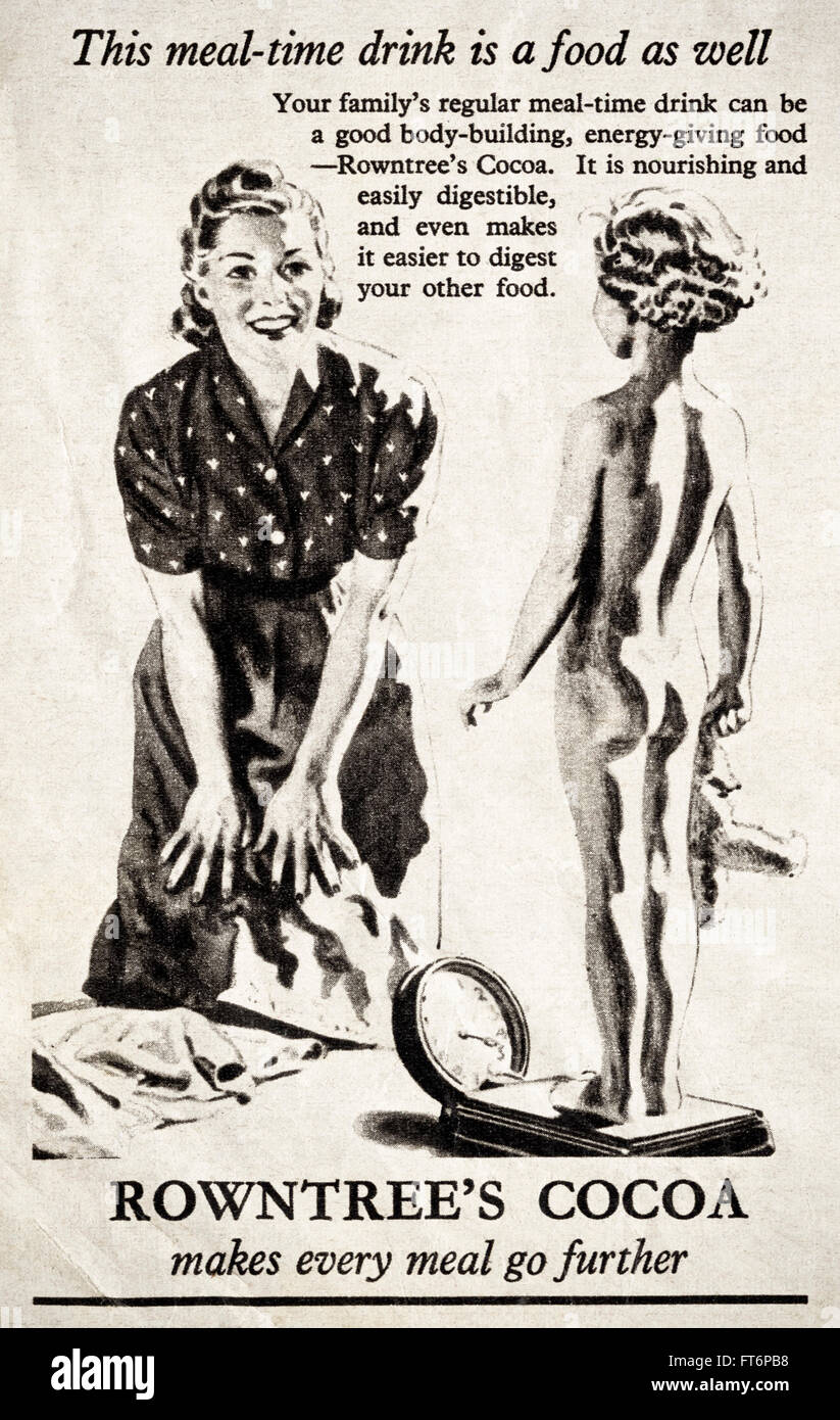 Vintage Original advert à partir de 1940. Publicité Publicité 1943 Guerre du cacao du verre Rowntree. Banque D'Images