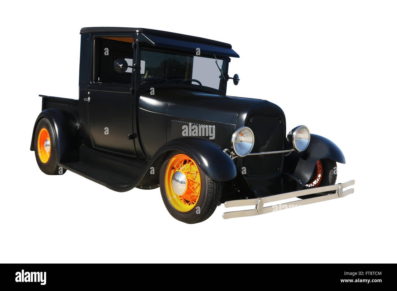 Auto- Hotrod dans télévision noire orange sur roues. Banque D'Images