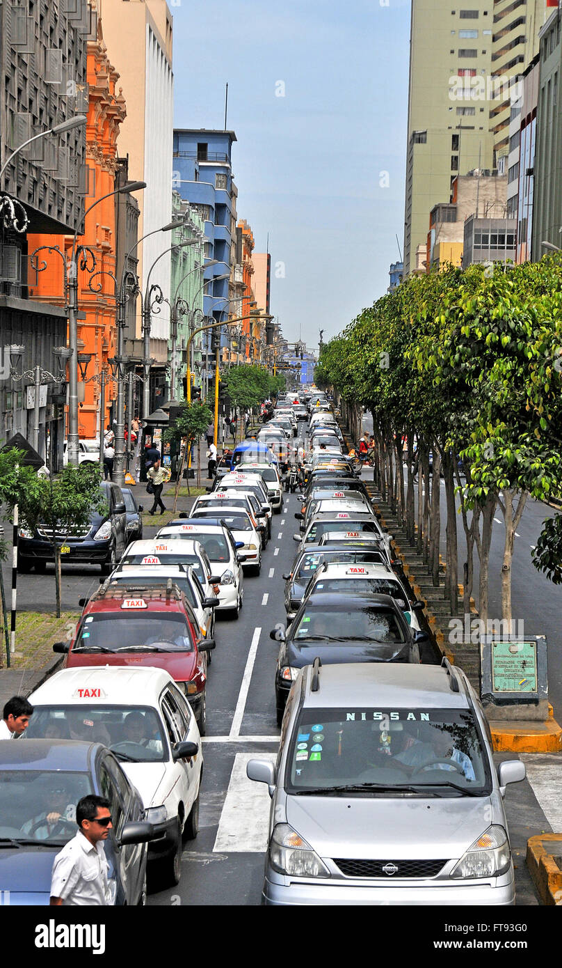 Scène de rue Rush hour traffic jam Lima boucher Banque D'Images Scène de rue Rush hour traffic jam Lima boucher Banque D'Images