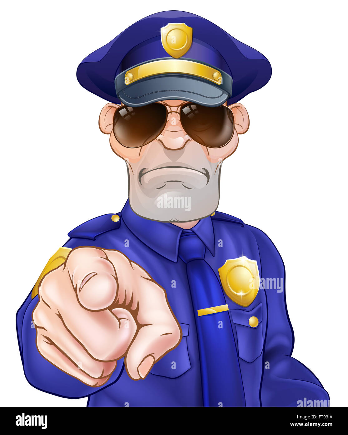 Cartoon grave policier policier en pointant les lunettes Banque D'Images