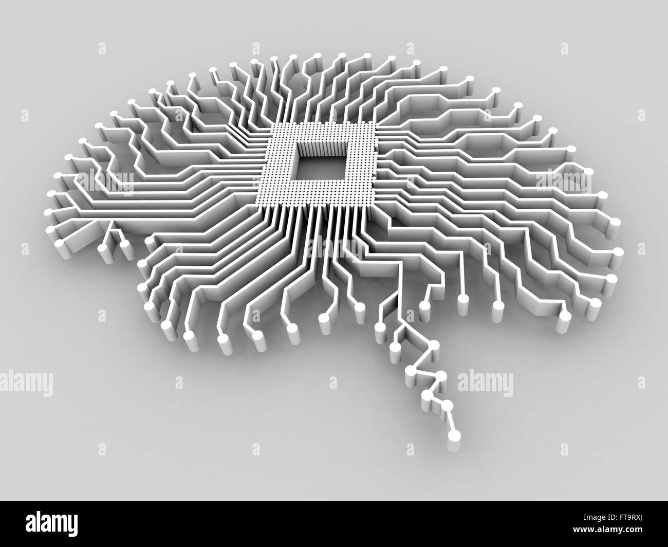 L'intelligence artificielle. Illustration d'un cerveau en forme de circuit imprimé. Banque D'Images