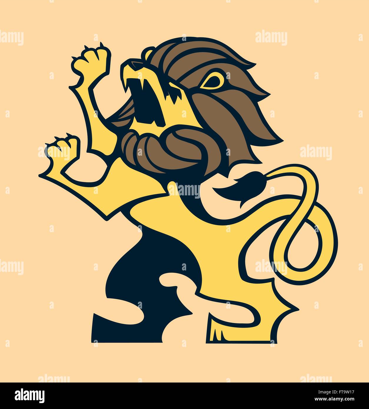 Vector rampant stylisé lion rugissant bête héraldique symbole, emblème ou logo crest armoiries illustration Illustration de Vecteur