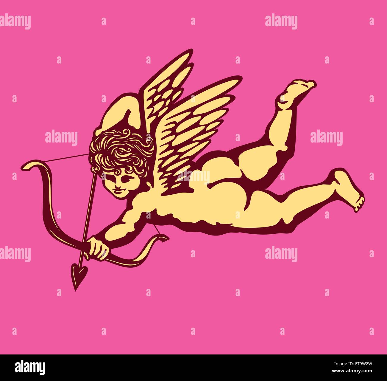 Winged cupid angel avec arc et flèche, eros dieu de l'amour, illustration vectorielle, tomber en amour, saint-valentin décoration carte Illustration de Vecteur