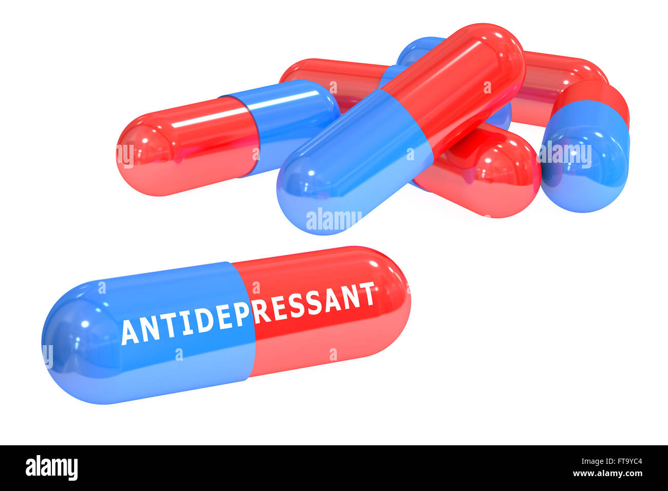 Rendu 3D Comprimés antidépresseurs isolé sur fond blanc Banque D'Images