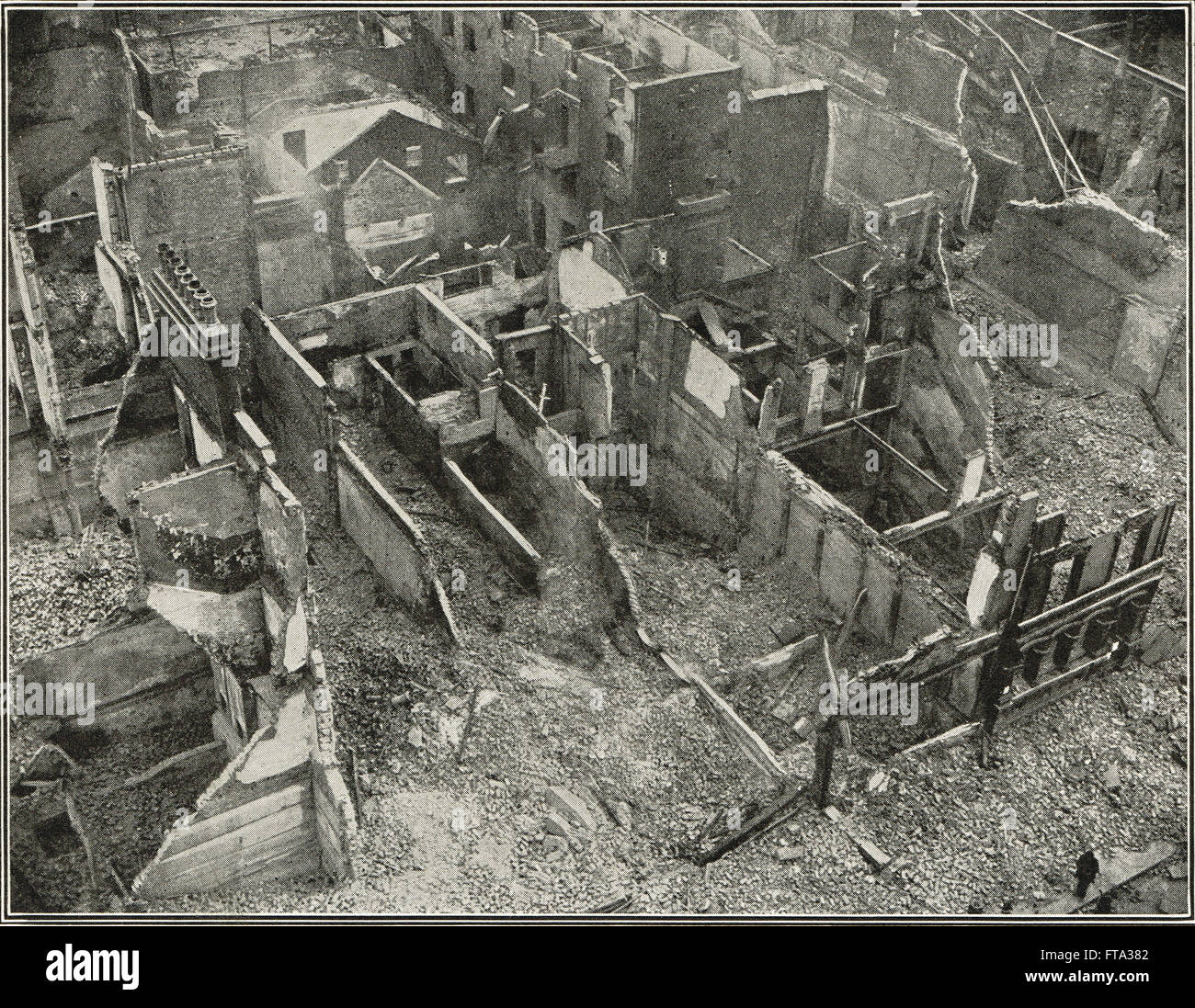 Soulèvement de Pâques 1916 Vue aérienne de Dublin en ruines Banque D'Images