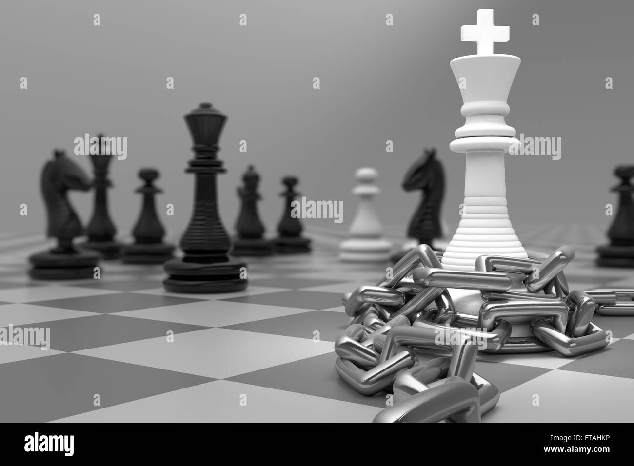 La reine perdue dans le jeu d'échecs, entouré et désespéré Banque D'Images