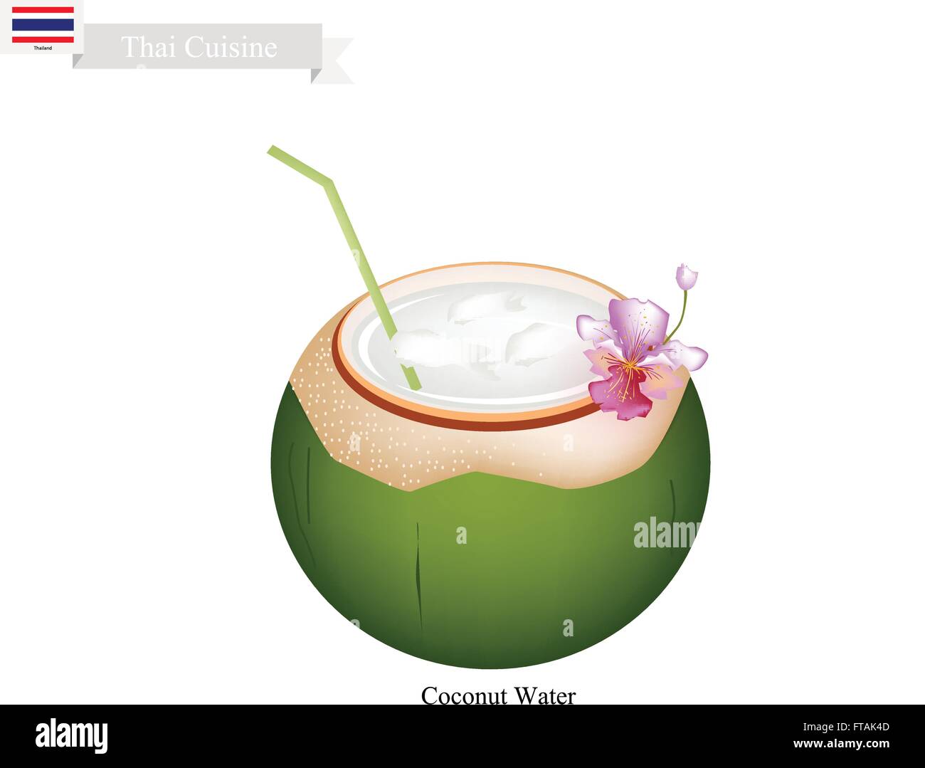 La cuisine thaïlandaise, l'eau de coco fraîche à boire. L'un de la boisson la plus populaire en Thaïlande. Illustration de Vecteur